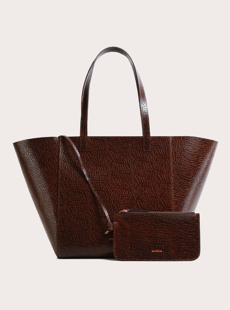 ESTE Medium Zip Shopper Bag Mosaic Dark Brown - obrazek 3