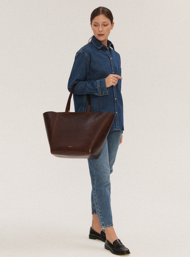 ESTE Medium Zip Shopper Bag Mosaic Dark Brown - obrazek 2