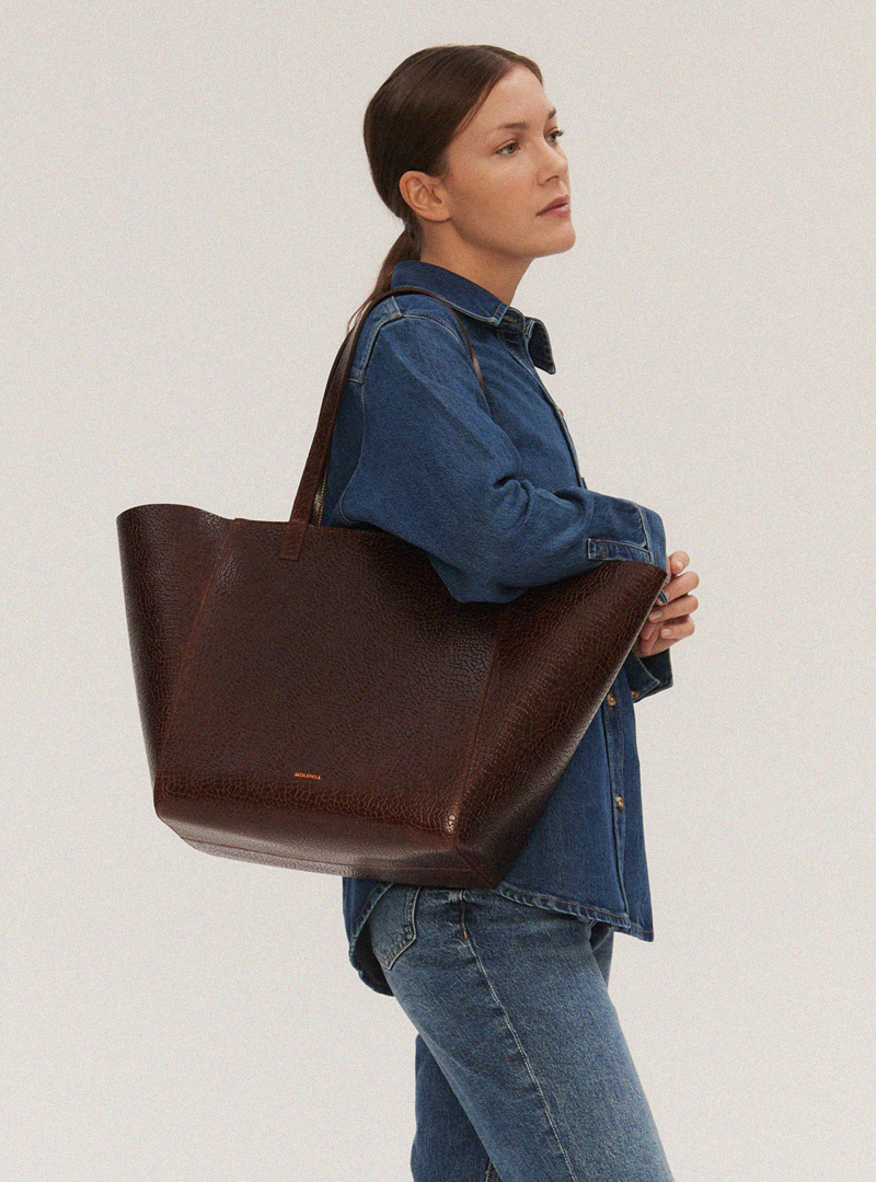 ESTE Medium Zip Shopper Bag Mosaic Dark Brown - obrazek 5