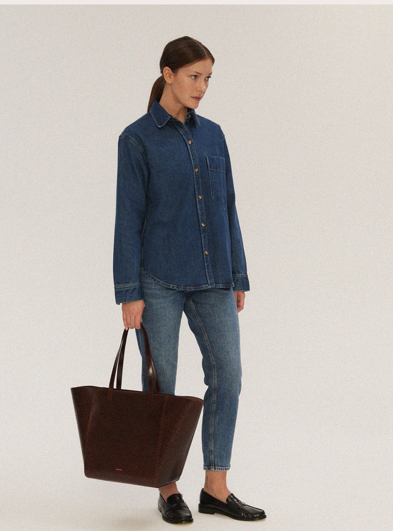 ESTE Medium Zip Shopper Bag Mosaic Dark Brown - obrazek 6