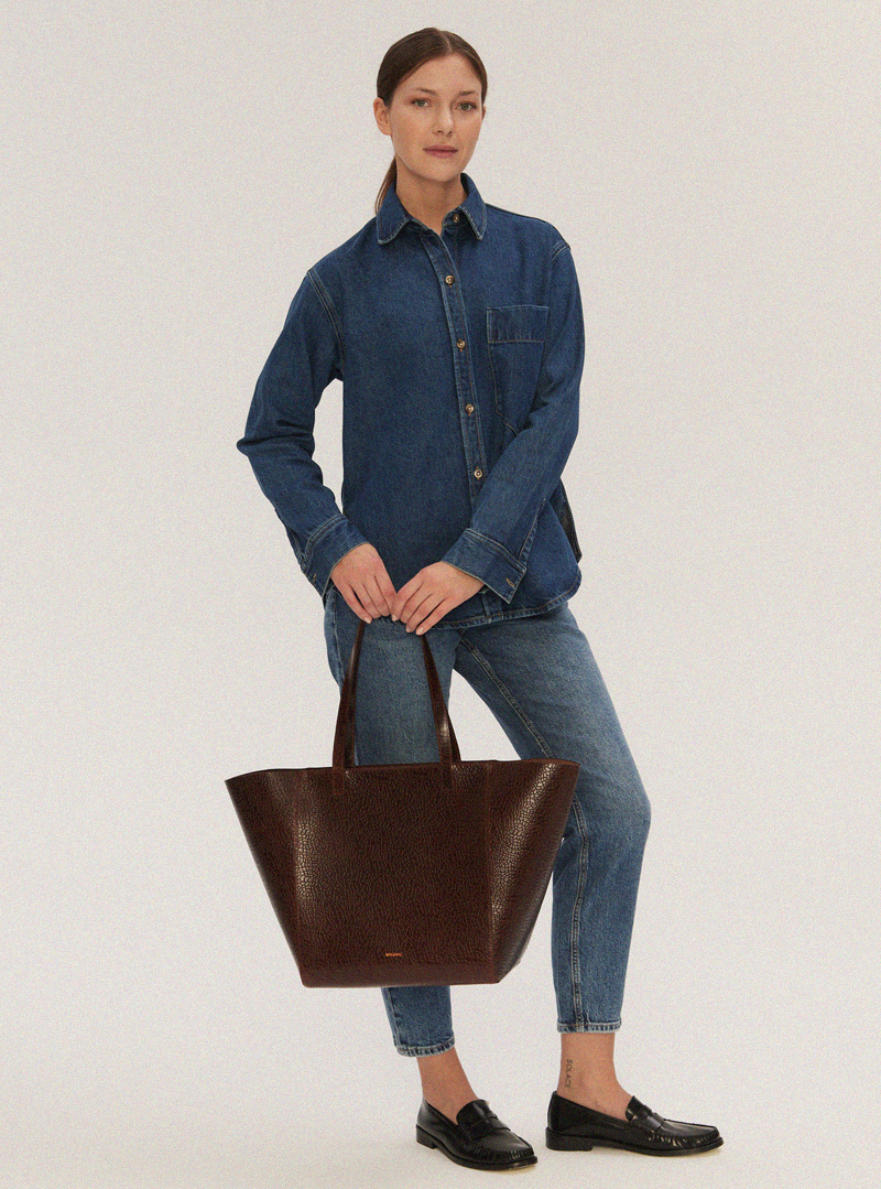 ESTE Medium Zip Shopper Bag Mosaic Dark Brown - obrazek 7