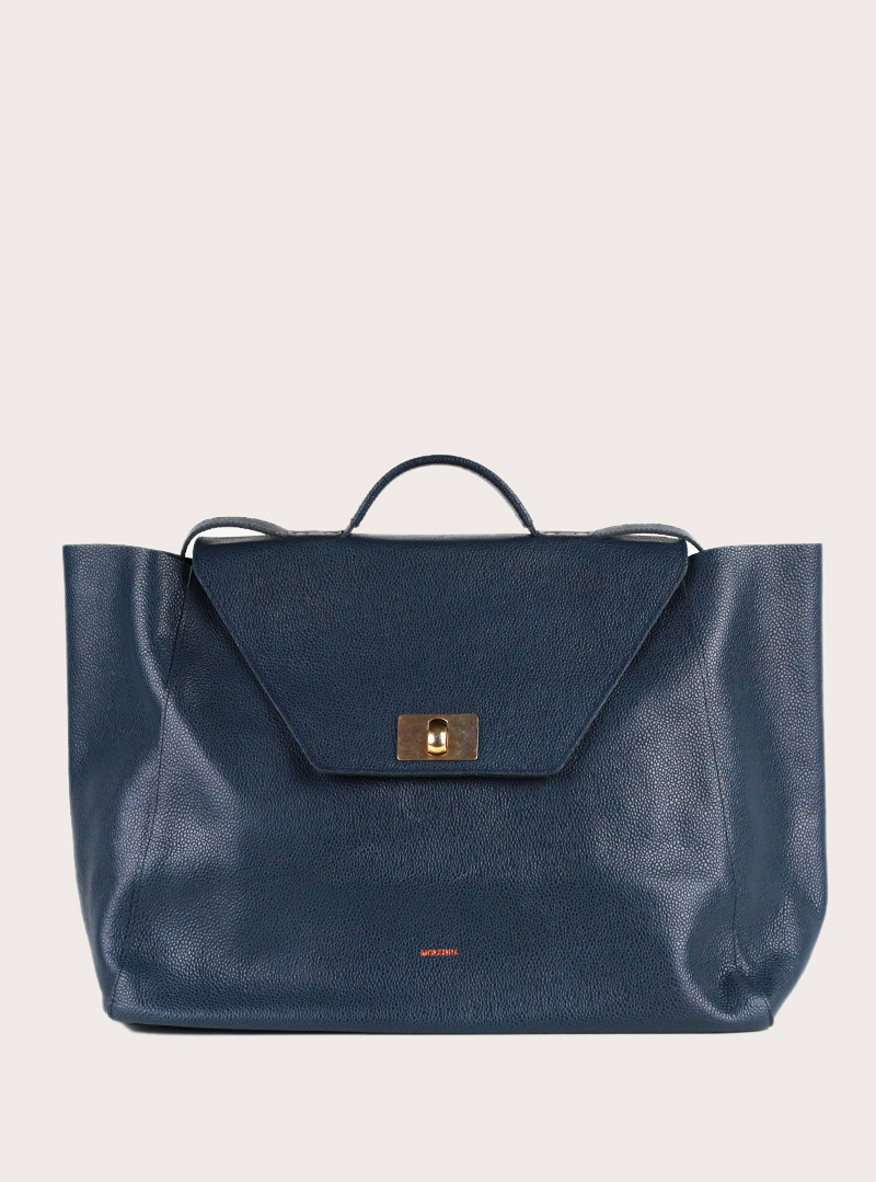 HEIDA Large Top Handle Bag Grained Navy Blue Sample Sale